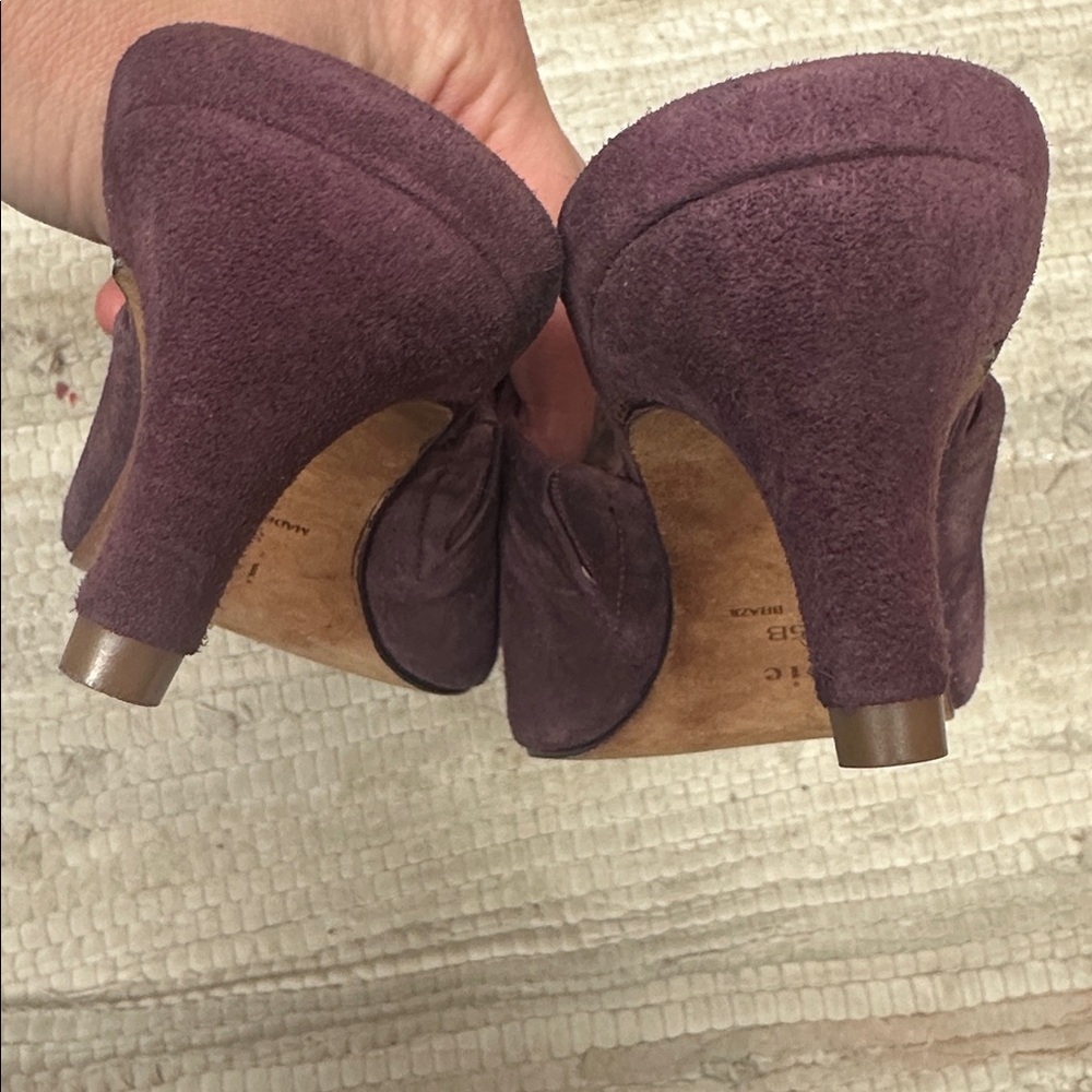 New Joie Womens Karinne Berry Purple Suede Kitten Dressy Mules Shoes - Picture 7 of 8